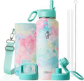 Coolflask Water Bottle Insulated with Straw & 3 Lids, 40 oz Water Jug Large Metal Stainless Steel Wide Mouth for Sports, Gym or Office, Non-BPA Keep Cold 48H Hot 24H, Pastel Sorbet