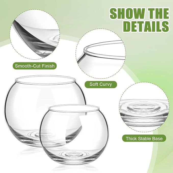 24 Pcs Fish Bowl Bubble Vase Bulk,2.36" h X 2.76" w and 3.15" h X 3.94" w