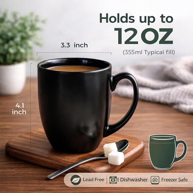 AmorArc 12 oz Coffee Mugs, Matte Coffee Cups with Large Handle for Man, Woman, Ceramic Coffee Mugs Set of 12 for Latte/Cappuccino/Cocoa/Milk, Dishwasher & Microwave Safe, Multi-Color
