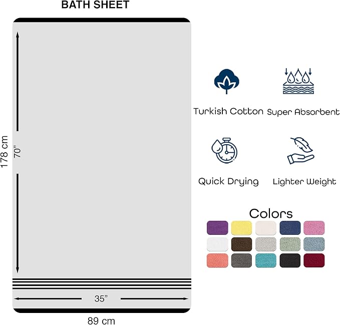 Hawmam Linen Jumbo Large Bath Sheets Towels 2 Pack Soft and Absorbent, Premium Quality 100% Cotton Towels (Royal Blue, Bath Sheet)