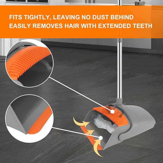Broom with Dustpan Set & Mini Hand Brush Set, 51" Long Handle Upright Cleaning Combo with Self-Cleaning Teeth for Home Kitchen Pet Hair
