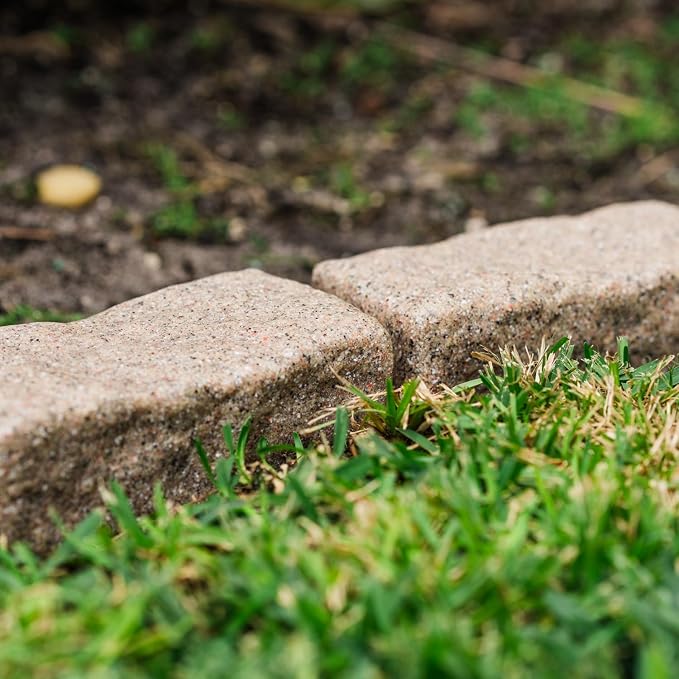 Landscape Edging | Garden Edging Border | Polyrock Bricks for Lawn Edging, Flower beds, Pathways & Yard Edging– 4 Packs | Each Section Has 6 Bricks 48" L x 4" W x 2.25" H | 12 Spikes |Sandstone