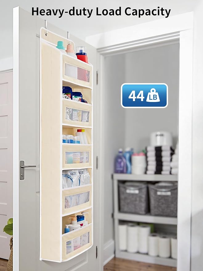 JARLINK Over the Door Organizer for Pantry, Bathroom, 5 Shelf Beige, 2 Pack | Anti-Tilt Design, 44 lb Load Capacity, Hanging Door Organizer with 5 Large Capacity Pockets, Behind Door Storage for Nursery