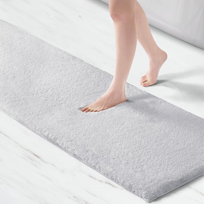 Madison Park Marshmallow Bathroom Rug Non Slip, Luxrurious Plush Bath Mat, Absorbent, Quick Dry, Spa Design Bath Room Décor, 24x72, Silver