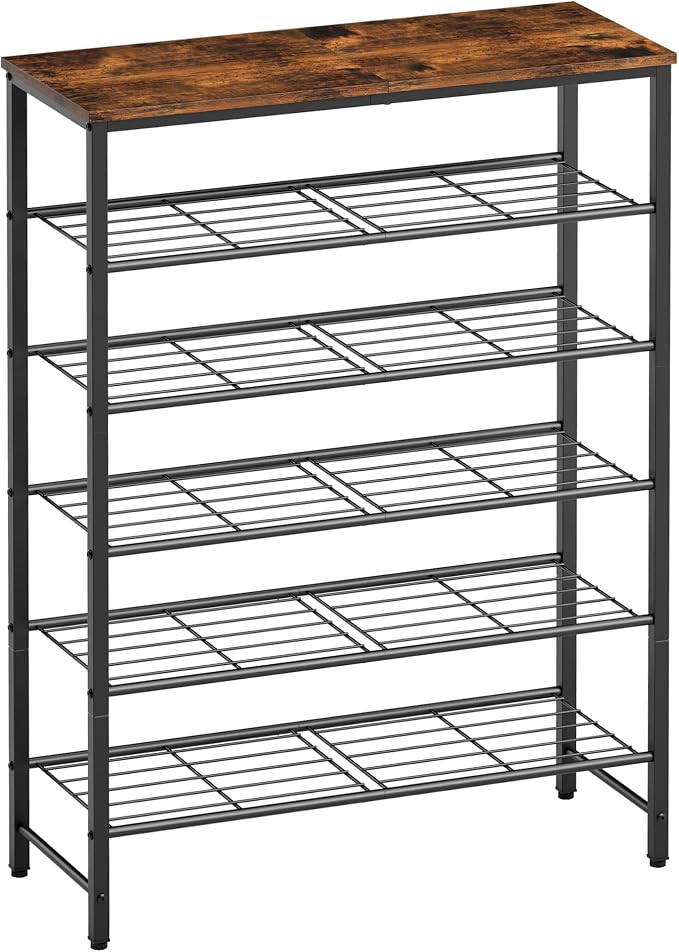 Kitsure Shoe Rack for Closet, Rustic Brown Shoe Organizer with Leveling Feet, Sturdy & Rust-Proof Shoe Storage for Entryway, Bedroom, Living Room, 29.5" x 11.4" x 38.2", Brown