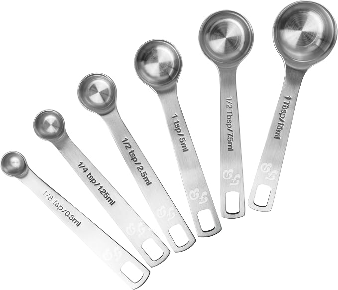 Fat Daddio's MS-06 Stainless Steel Measuring Spoons Set, 6 spoons, Kitchen Gadgets for Baking & Cooking