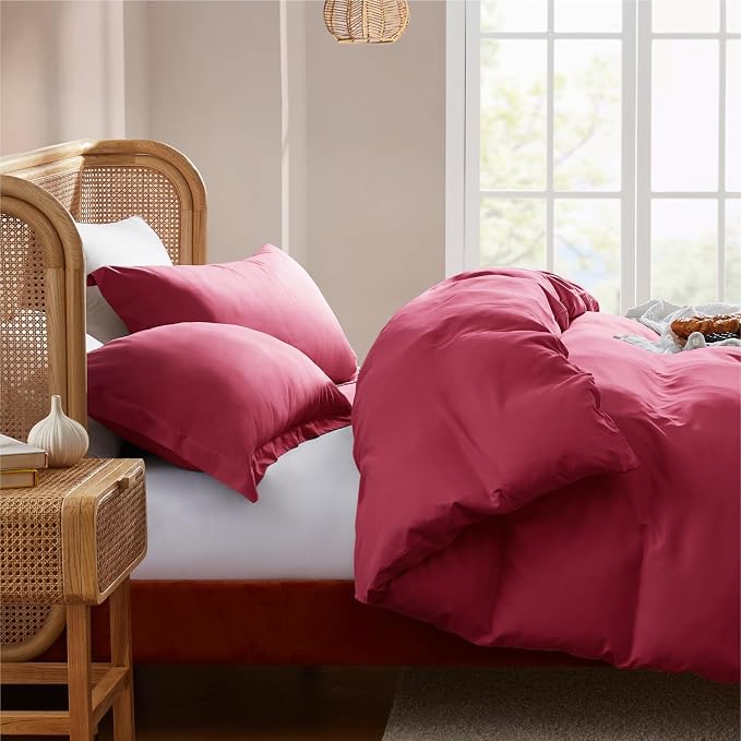Nestl Twin Duvet Cover Set - Soft Double Brushed Burgundy Red Duvet Cover Twin XL, 2 Piece, with Button Closure, 1 Duvet Cover 68x90 inches and 1 Pillow Sham