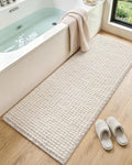 DEXI Bathroom Runner Rugs 60x24, Non Slip Washable Long Bath Mat, Luxury Chenille Super Absorbent Ultra Thick Bathmats for Shower Floor, Plush Fluffy Shaggy Carpet for Tub, Cream