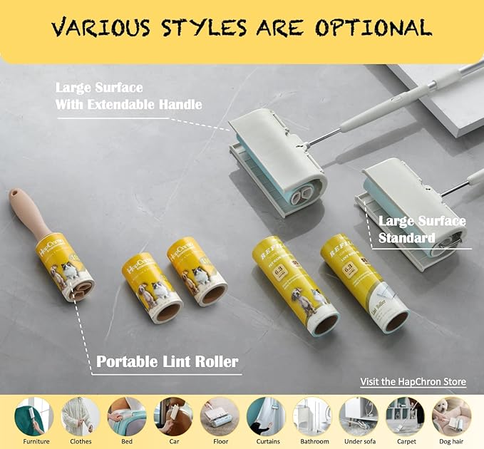Large Surface Lint Roller Extra Sticky with Extendable Long Handle Dust-Proof Cover 6.3'' Wider 240 Sheets, Lint Rollers for Pet Hair Extra Sticky 400 Sheets