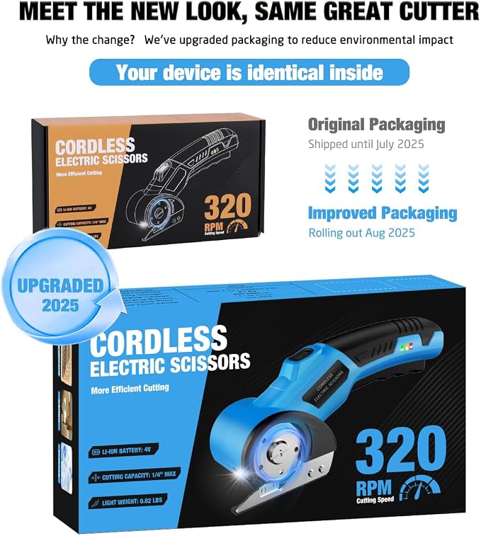 Cordless Electric Scissors,4V Rechargeable Cardboard Cutter Heavy Duty Scissor with Safety Lock & LED Light for Box Carpet Plastic Fabric(Blue)