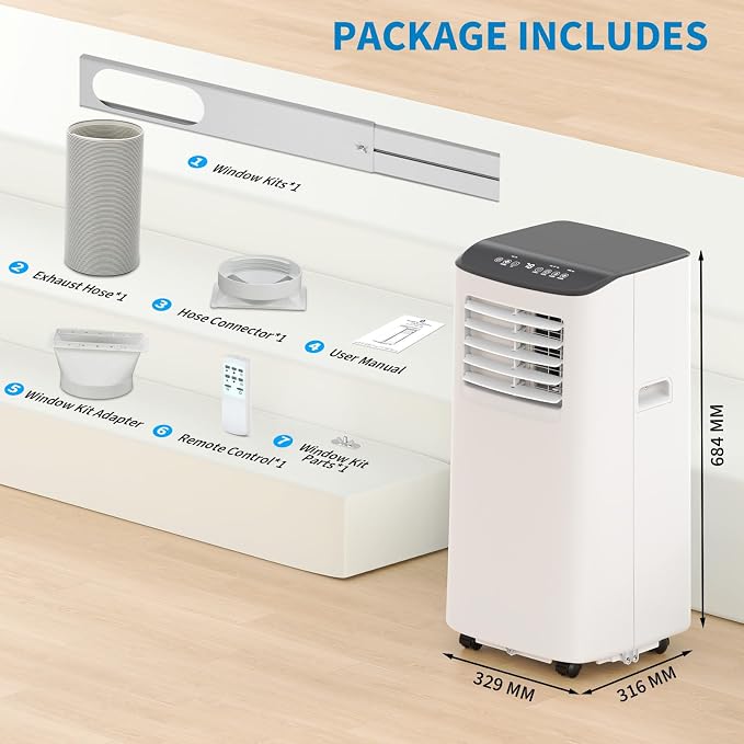 Garvee 8,000 BTU Portable Air Conditioner, 3-in-1 Portable AC Unit with Remote Control, Cool, Dehumidifier & Fan Modes for Rooms up to 350 sq.ft, with Sleep Mode, 24 Hours Timer, and Window Kit