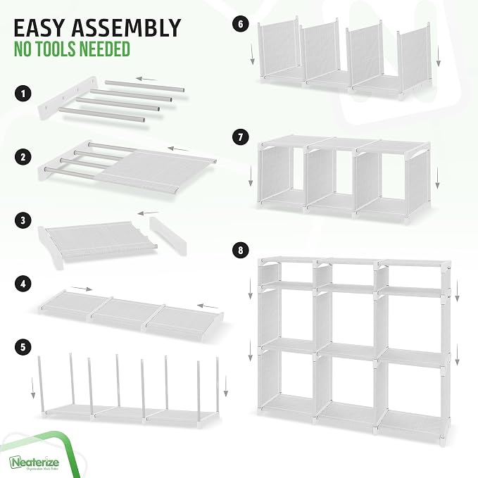 Cube Storage Organizer with 9 Storage Bins Included – Storage Cubes for Home Organization, Toy Storage, Office Storage, Living Room Storage, and General Storage Solution (White-Grey)