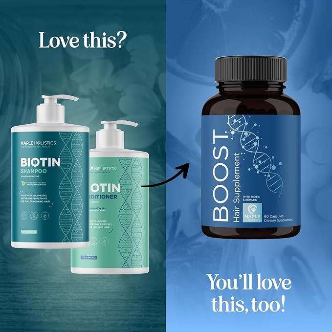 Volumizing Biotin Shampoo and Conditioner Set - Peppermint Shampoo and Conditioner for Thinning Hair Care with Argan Coconut & Olive Oil - Color Safe - Paraben Silicone & Sulfate Free (32 Fl Oz Each)