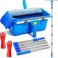 Window Cleaning Kit with 3 Gal Bucket - 14'' Window Squeegee&15'' Scrubber&76'' Long Handle Window Cleaner Tool, Professional Windows Washing Equipment for Home, Commercial Use, Outdoor, Car