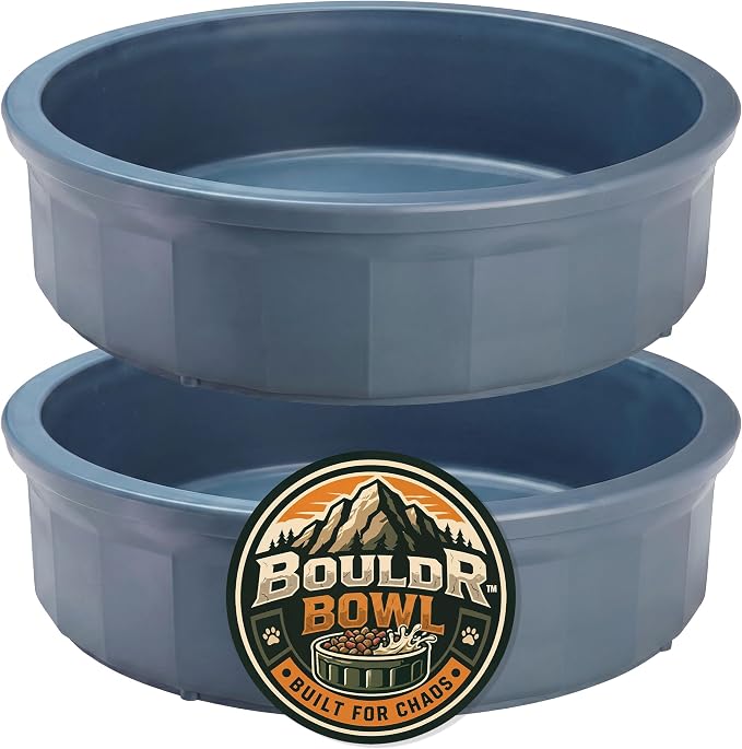 Pet Crock Bowl - 2 Pack – Thick Durable Plastic (Blue, 96oz Jumbo) Non-Tip Food & Water Dish for Dogs, Cats - Indoor/Outdoor - Chew Resistant, Easy Clean BouldrBowl from Healthy Surplus®