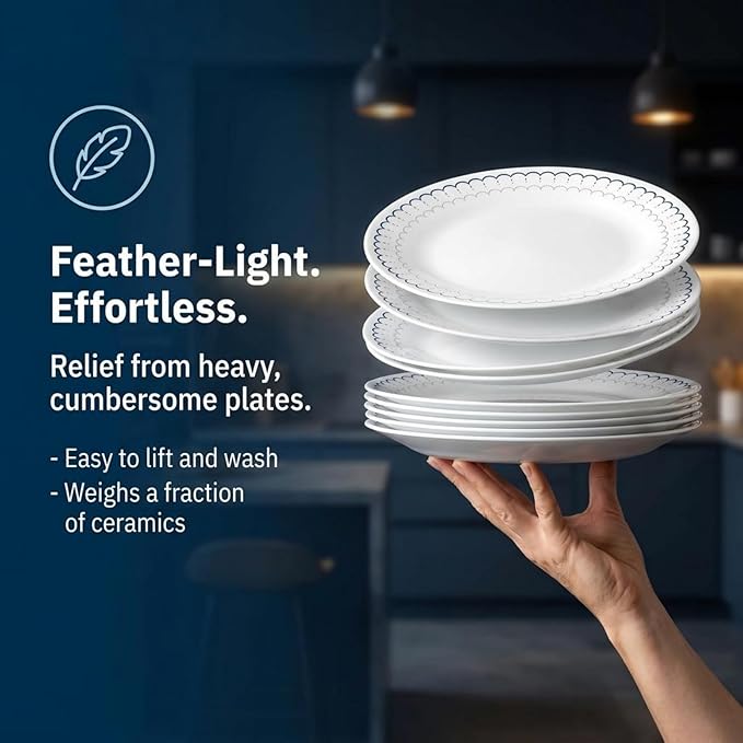 Corelle 18-Piece Dinnerware Set Service for 6, Lightweight Round Plates and Bowls Set, Vitrelle Triple Layer Glass, Chip Resistant, Microwave and Dishwasher Safe, Caspian