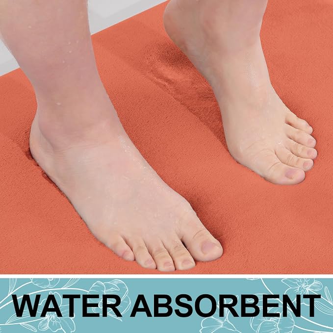 Smiry Memory Foam Bath Mat 30x20, Extra Soft and Absorbent Bathroom Mats, Non Slip Washable Carpet for Floor, Shower and Tub, Coral