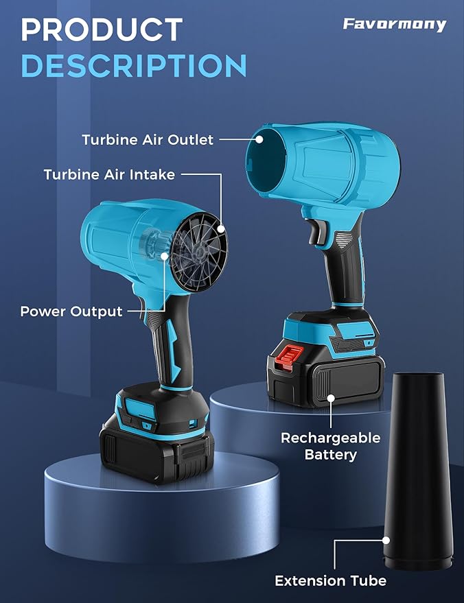 Cordless Leaf Blower, 600,000 RPM Electric Handheld Turbo Jet Blower with 2×4.0Ah Batteries and Charger for 40 Minutes Use, Portable and Lightweight for Lawn Care, Patio, Yard, Deck Cleaning (Bule)