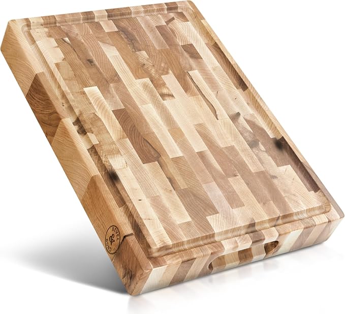 Maple End-Grain Cutting Board (Made in USA) 17" x 13" x 1.75" (10 lbs) | Thick Butcher Block – Juice Groove, Non-Slip Feet – Food-Safe Mineral Oil Finish – Premium Gift Box