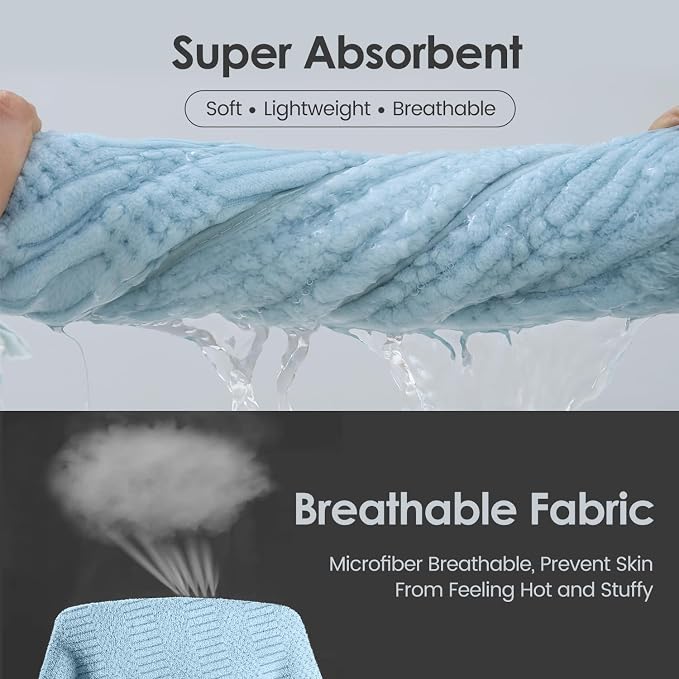 JML Microfiber Bath Towels, Light Blue, 30" x 60", 2 Pack | Hanging Hook, Lint Free, Oversized, Soft, Super Absorbent, Fast Drying, Use for Sport, Fitness, Yoga, Diamond Cross Grid