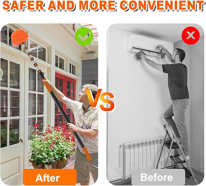 SISUPASSIE 30FT Reach Cobweb Duster with Extension Pole, High Ceiling Long Duster with 5-24FT Telescoping Pole, Spider Web Brush for Indoor Outdoor Use
