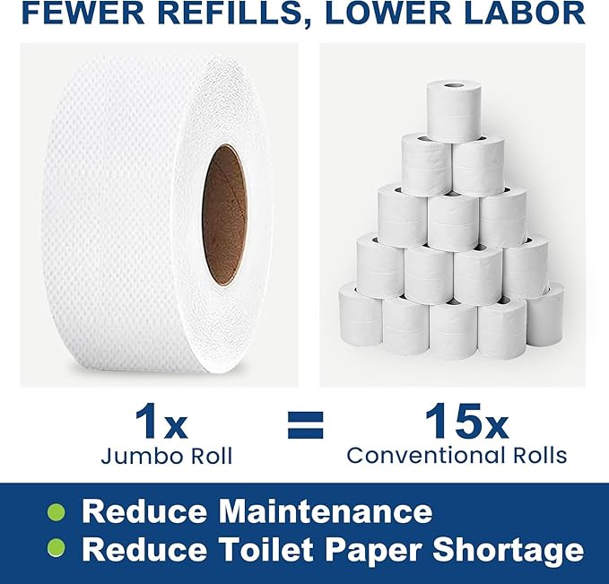 Commercial toilet paper - Jumbo toilet paper rolls -4,800 FT Industrial 2-Ply 9” Bulk Large Roll for Standard Jumbo Dispenser -100% Recycled Fibers-Soft and Absorbent Bathroom Tissue -6 Roll Case Pack