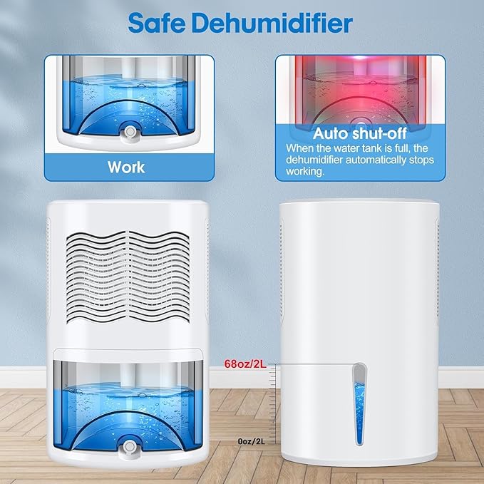 Small Dehumidifier for Bedroom up to 1000 Sq.Ft, 68 OZ Water Tank Dehumidifier for Home with Auto Shut-Off, Mini Dehumidifier with 7 Color LED Lights for Bathroom, Basement, Closet, Garage, RV