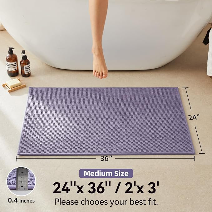 Triohero Bathroom Rugs Non Slip Washable, Super Absorbent Thin Bath Mat Quick Dry Low Pile Bathroom Rug, Lavender 24"x36"