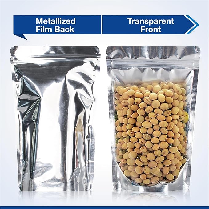 BELLE KR® 6x9 Mylar Bags Stand Up - Pack Of 300-7.5mil Thick - Clear Mylar Bags with See Through Window for Freeze Dryer