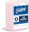 Cool Coolers by Fit & Fresh 4 Pack XL Slim Ice Packs, Quick Freeze Space Saving Reusable Ice Packs for Lunch Boxes or Coolers