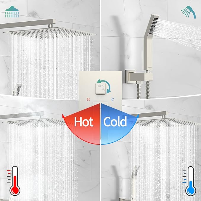 SR SUN RISE Shower Faucet - 16 Inch Rain Shower System - All Metal Shower Fixtures - Brushed Nickel