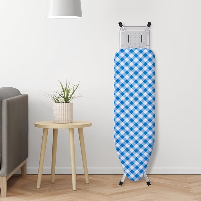 BKTD Ironing Board, Heat Resistant Cover Iron Board with Steam Rest, Non-Slip Foldable Ironing Stand. Heavy Sturdy Metal Frame Legs Iron Stand(13 * 34 * 53 Inches) (Blue White)