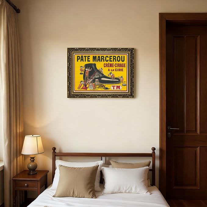 Vintage Framed Shoe Polish Advertising Wall Art Canvas Print Oil Paintings Reproduction World Classics Retro Poster Painting Pictures Home Decor Funny Bar Office Dorm Room (Retro Framed,16L x20W)