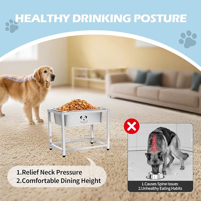 1.25 Gallon Elevated Large Dog Water Bowl, 10.23" Raised Stainless Steel Bowl for Medium Large Breed, Elevated Dog Water Bowl with Full Metal Stand, Easy to Clean and Assemble for Indoor Outdoor