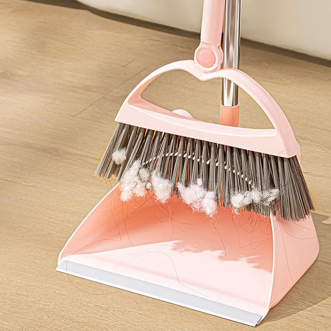 Cute Pig Broom and Dustpan Set, Self-Cleaning with Dustpan Teeth, Indoor&Outdoor Sweeping, Ideal for Dog Cat Pets Home Use, Stand Up Broom and Dustpan