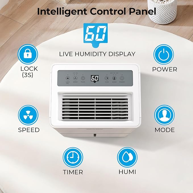 1500 Sq.ft Dehumidifier for Basement, SEAVON 21 Pint Dehumidifiers with Drain Hose for Home Large Room Bedroom Bathroom, Powerful Moisture Removal, Smart Humidity Control & Display, 24H Timer, 3 Mode