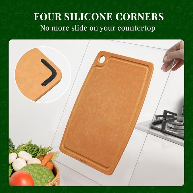 Kikcoin Wood Cutting Board, Cutting Boards for Kitchen Dishwasher Safe Non-slip Chopping Board with Juice Groove, Wood Fiber Composite Cutting Board with Hanging Hole, 14.6"*10.8"