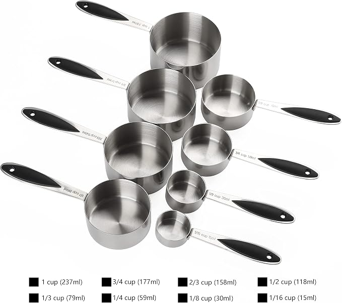 Measuring Cups and Spoons Set Stainless Steel Includes 8 Heavy Duty Measuring Cups 8 Double Sided Magnetic Measuring Spoons and 1 Leveler for Dry and Liquid Ingredients
