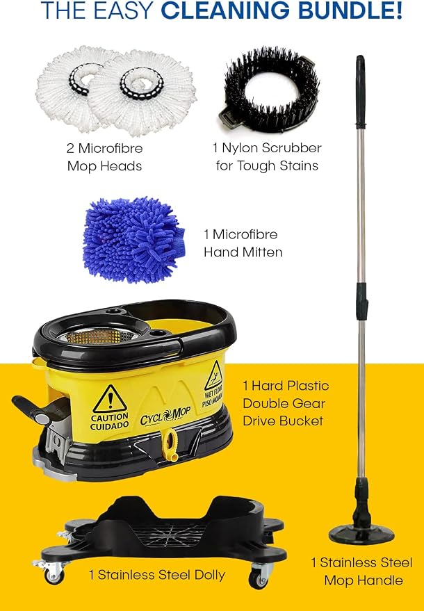 CycloMop® Commercial Spinning Spin Mop with Dolly Wheels - Heavy Duty Design for Years of Use