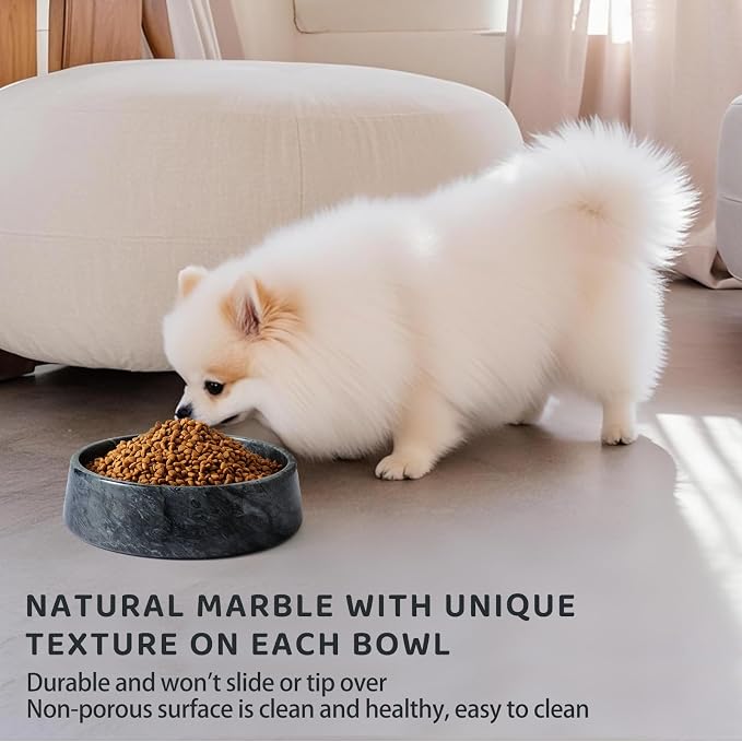 SAMAH Black Marble Dog Bowl, Non-Slip Non-Tipping Heavy Dog Food Bowl, Large Weighted Stone Dish, Natural Marble Dog Water Bowl, Easy to Clean, Gifts for Cat & Dog Lovers, Holds 6 Cups(6 lbs)