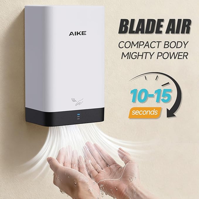AIKE Compact Hand Dryer for Home Bathroom, Cover ABS Polycarbonate Design, 110V White Model AK2822