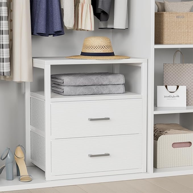 BOLUO White Closet Drawers with Open Shelf for Closet Organizers and Storage Bedroom Dorm Modern Large