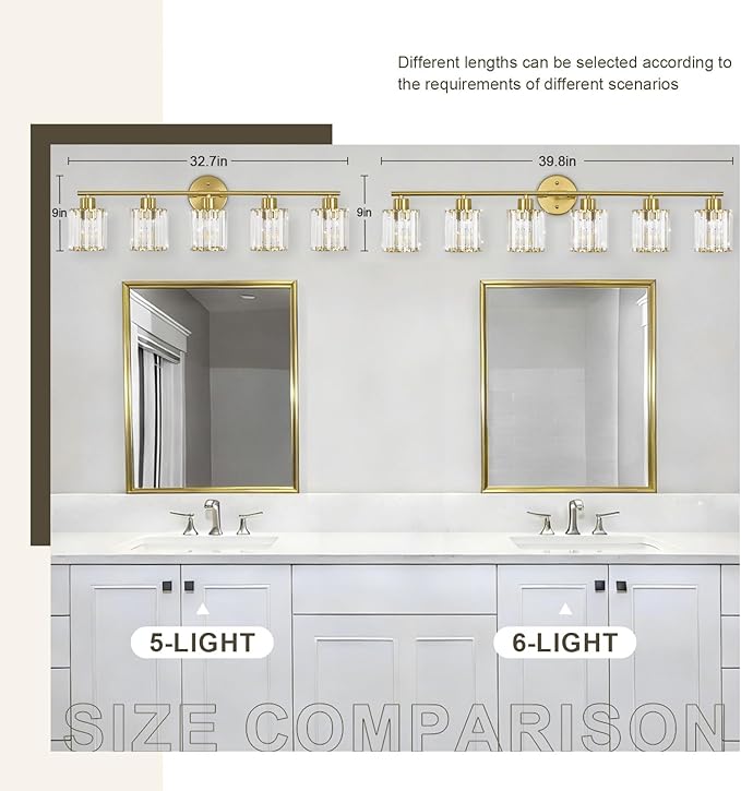 Crystal Bathroom Light Fixtures,Bathroom Lighting Fixtures Over Mirror, Modern 6-Light Brushed Nickel Vanity Lights for Mirror, Restroom,Kitchen(Ceramic E26 Socket,Bulbs Not Include)