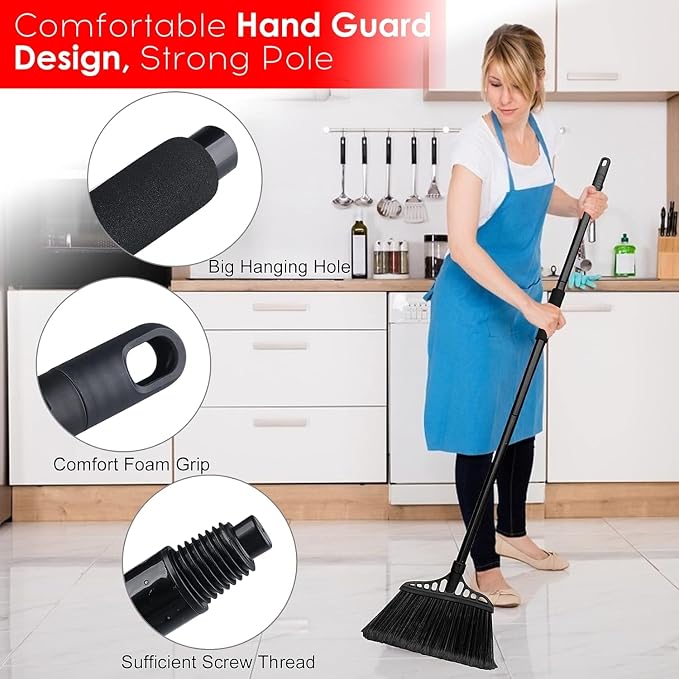 Tiumso Outdoor Broom for Floor Cleaning, Heavy Duty Brooms with 55" Long Handle, Angle Brooms for Concrete Courtyard Home Patio Kitchen Shop Lobby Patio Lawn - Black
