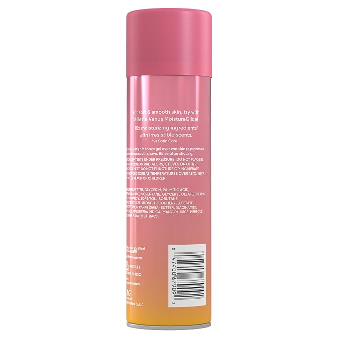 Gillette Venus Invigorating Mango & Hibiscus Scented Shave Gel, Women’s Shaving Cream, 7 oz Pack of 6 (42 oz total)
