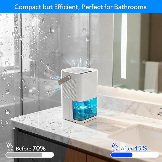 Litever Dehumidifier Dual Core Compact Quiet for Home. Portable, Auto Shut OFF, 57OZ Water Tank. Delay-Off Timer and Ambient Light. Perfect for Small Bedroom Bathroom Basement RV Camper Closet