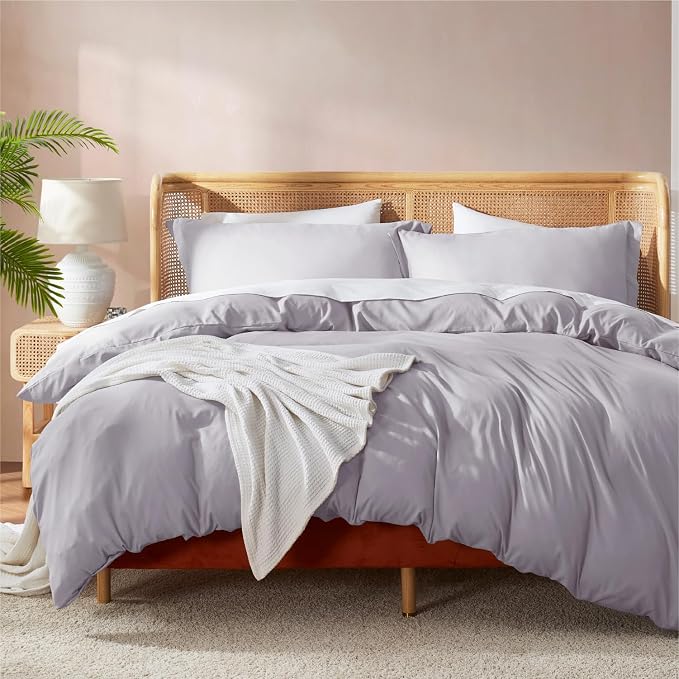 Nestl Grey Lavender Duvet Cover Queen Size - Soft Double Brushed Queen Duvet Cover Set, 3 Piece, with Button Closure, 1 Duvet Cover 90x90 inches and 2 Pillow Shams