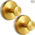 Large 15lb Suction Cup Hooks for Shower, No-Drill Bathroom Towel Hooks for Robes, Loofah, Removable Mountable on Glass, Tile, Mirrors, Smooth Non-Porous Surfaces (2, Brushed Gold)