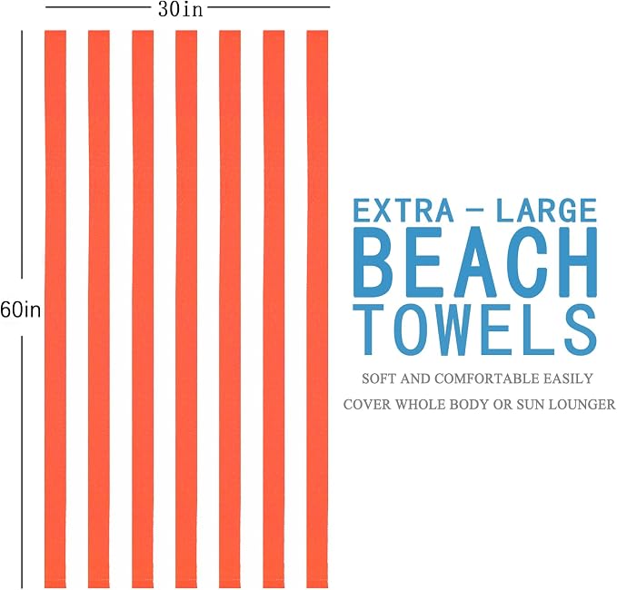 4 Packs Extra Large Bath Towels Striped Beach Towel Set Bathroom Sheets Bulk Oversized XL Big Fluffy Absorbent Microfiber Soft Blanket Turkish Hotel Shower Pool Hot Tub Toallas Baño Grandes Orange