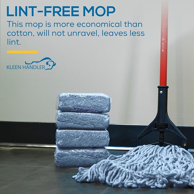 KLEEN HANDLER General Cleaning Mop Heavy Duty Commercial Replacement, Wet Industrial Blue Cotton Looped End String Head Refill (Pack of 3)